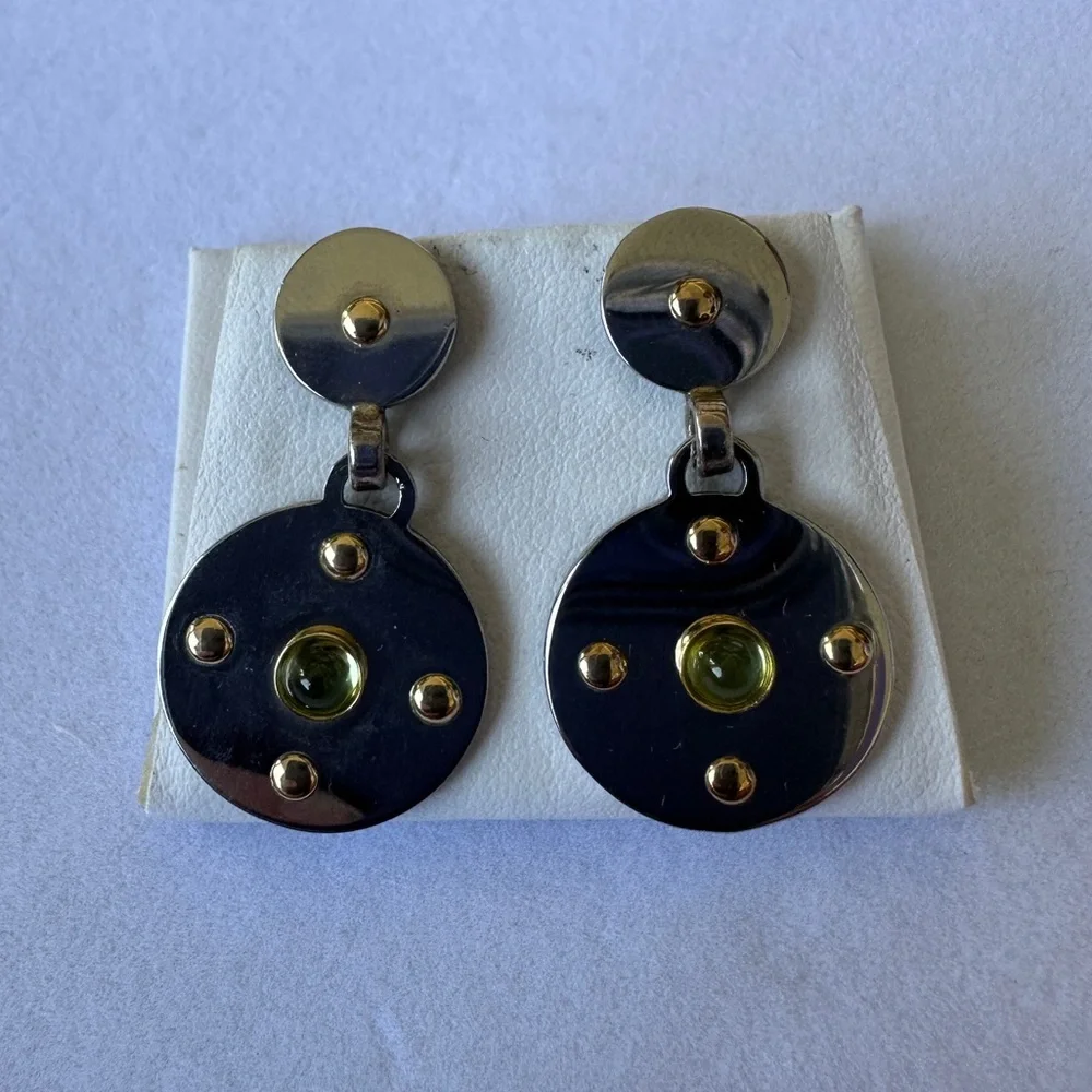 Designer PDL Stainless Steel 18k Gold Peridot Stone Earrings Made in Italy Boho
